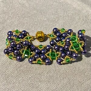 Elegant Gold, Purple, and Green Handmade Beaded Bracelet